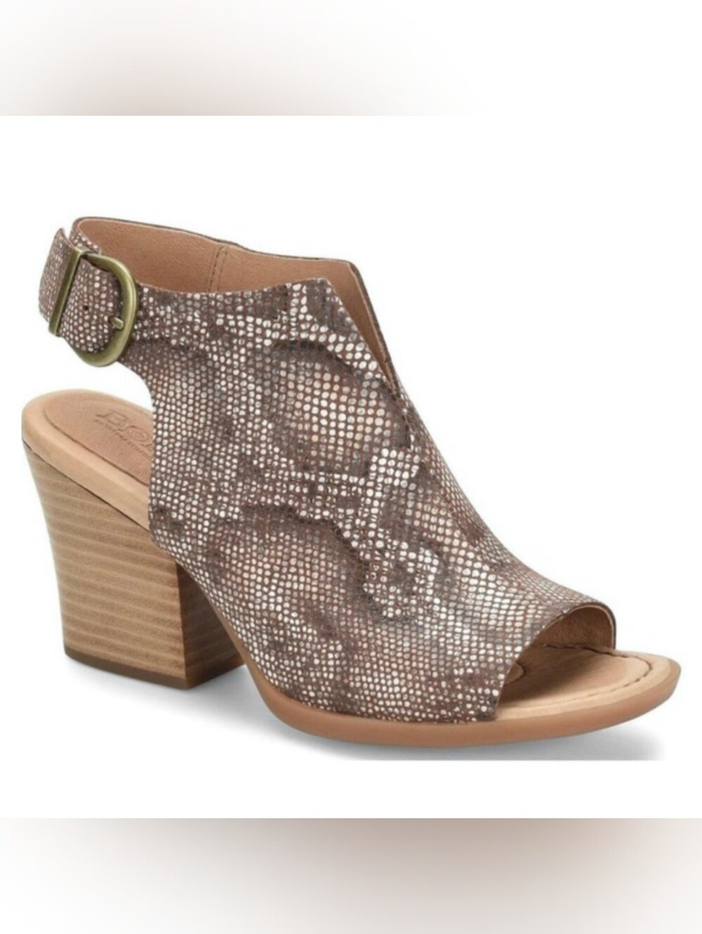 Born Taupe Snake-Print Open-Toe Block Heel Sandal Size 9M
